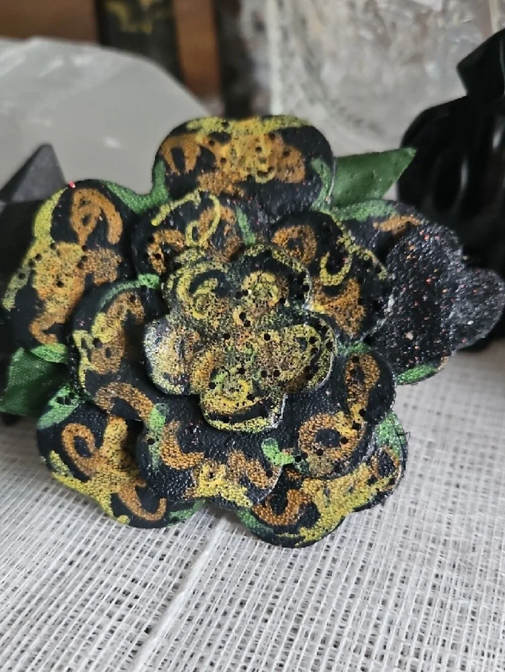 Handcrafted Genuine Leather Hand Tooled & Painted Pet Collar Floral Accent NEW